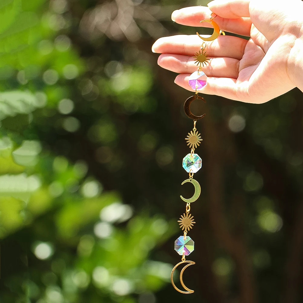 Handcrafted Metal Pendant with Moon Crystal Tassel Home Decor Eaves Hanging Ornament Wedding Venue Prop Atmosphere Enhancement