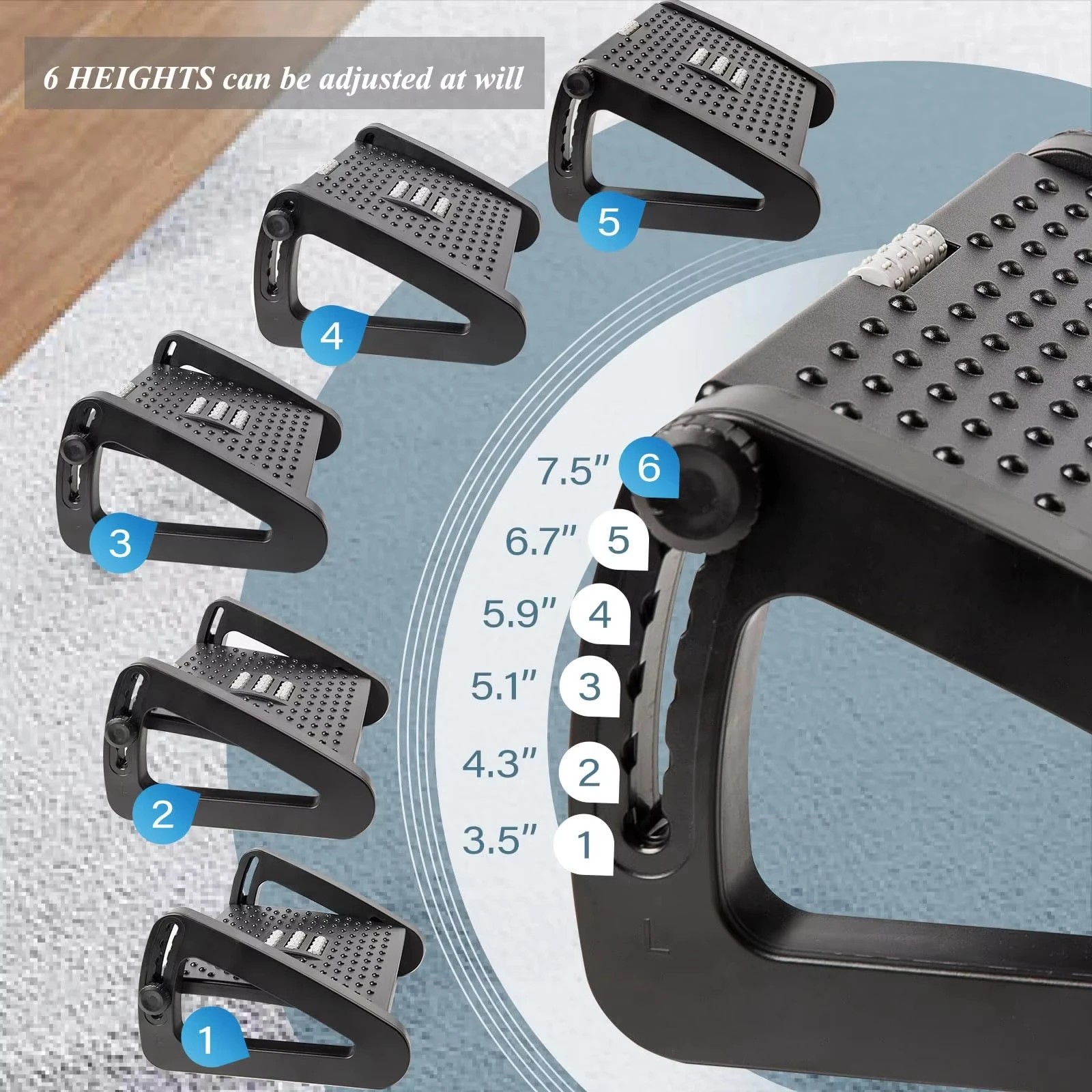 Relieve the pain of working from home - Under-desk footrest with massage rollers, ergonomic footstool for desk leg support image 2