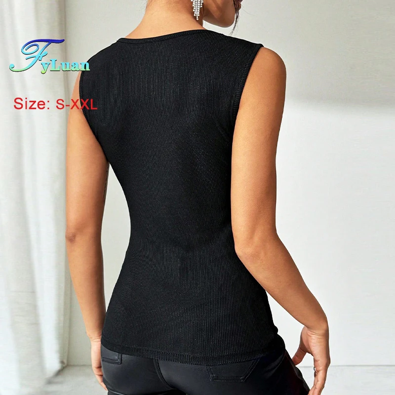 الصيف الأسود المرأة فيستدوس الدانتيل الربط الساخن الراين الديكور الإناث ضيق المناسب أعلى مثير أكمام الحمالة اليومية #6