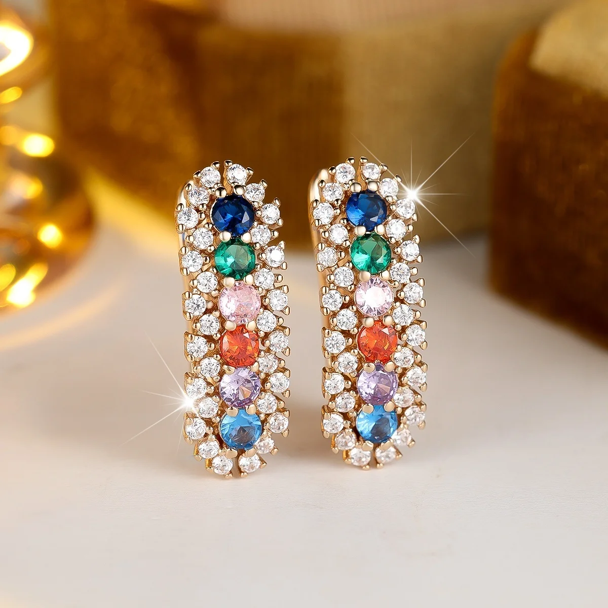 Small Geometric Round Rainbow Zircon Stone Hoop Earrings Charm Cute Luxury Female Gold Color Wedding Jewelry For Women