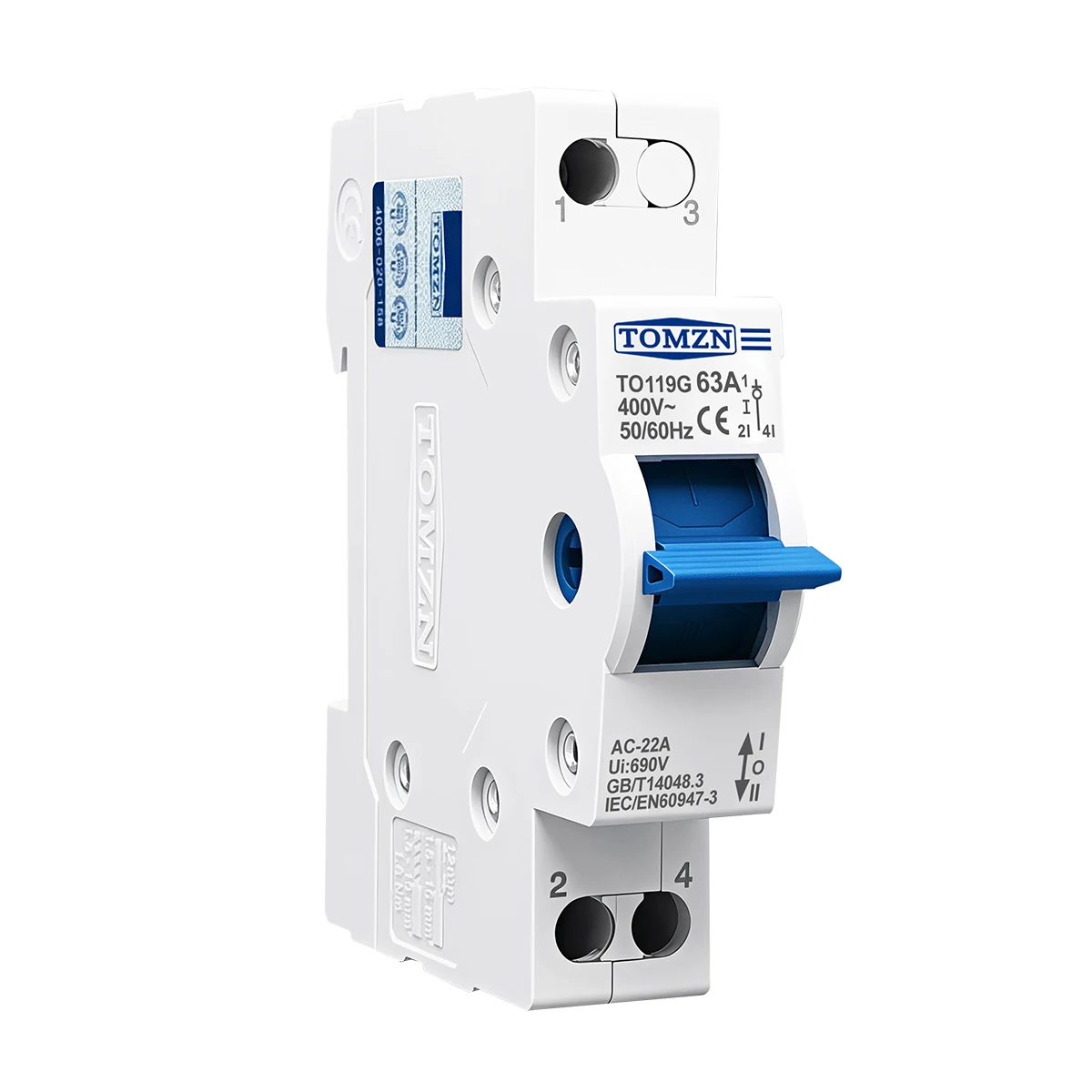 TOMZN TO219G 40A/63A MTS Transfer Switch 1P/2P/3P/4P | Blue Handle Dual Power Isolator Breaker for Generator PV | 400V