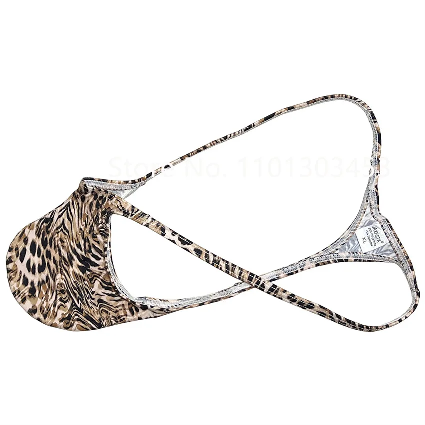 Men's Thongs Leopard Print Underwear Sexy Male Mini Bikini Briefs Lingerie G String Breathable Curvy Pouch Skimpy Silky Beach