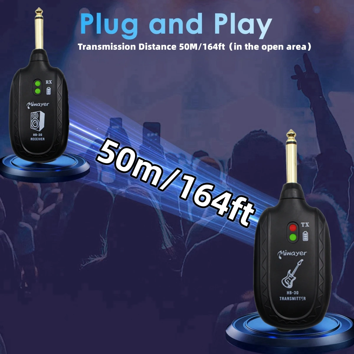 Miwayer HB-30 Guitar Wireless System Transmitter Receiver Built-in Rechargeable Built- in Rechargeable wireless guitar