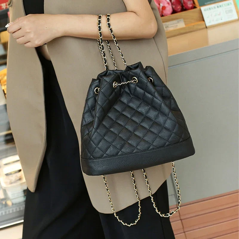 New Fashion Lingge Chain Waterproof PU Leather Backpack Single Shoulder Crossbody Bag Backpack