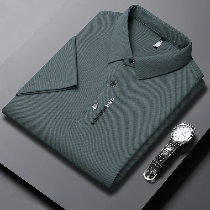 Men's Short Sleeve Solid Color Polo Shirt Breathable Comfortable Elastic Top New Arrivals Casual Business Style, image 11