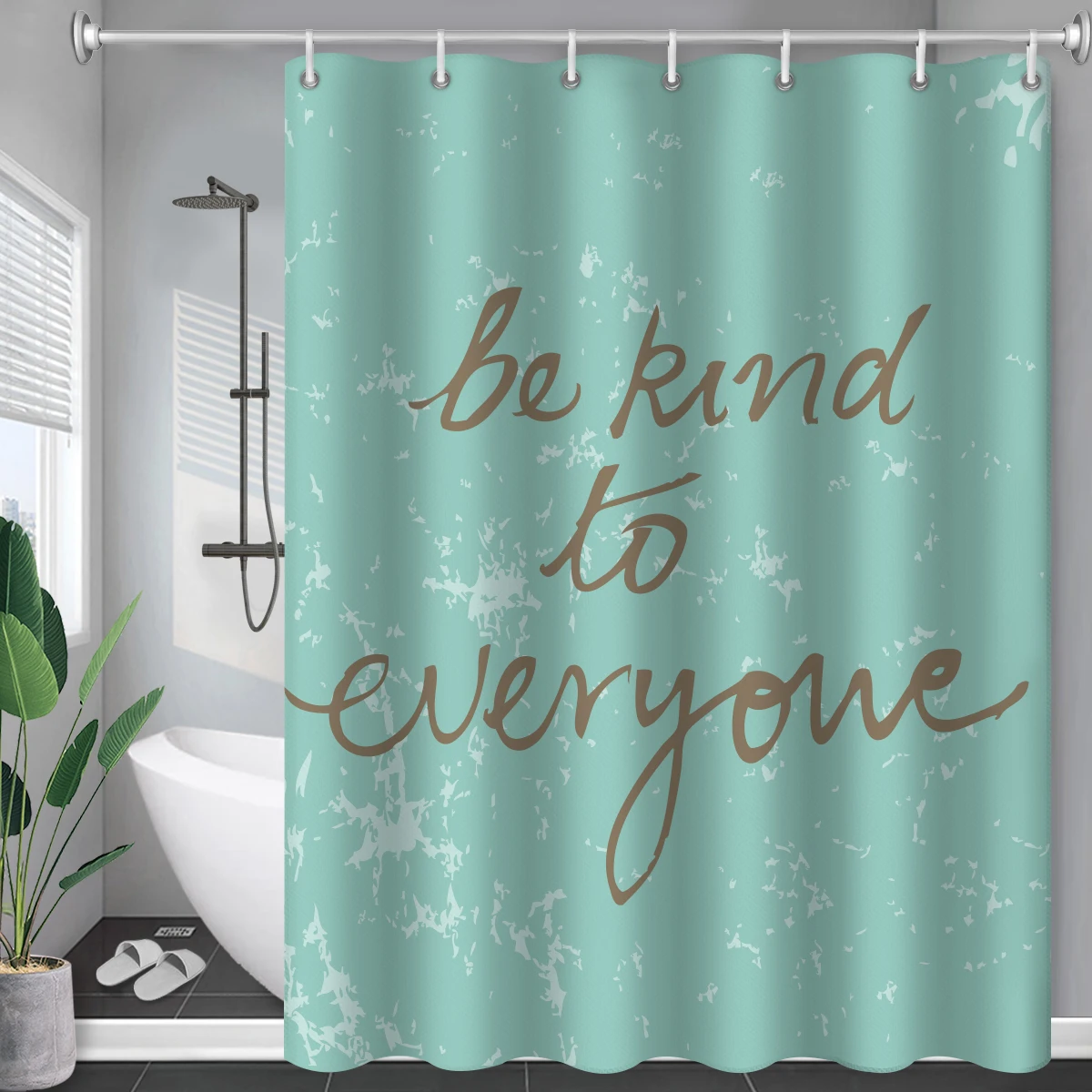 Words Printed Long Shower Curtain Bathroom Accessories Tropical Waterproof Curtain Hooks  Bathtub Decor Curtain Rail