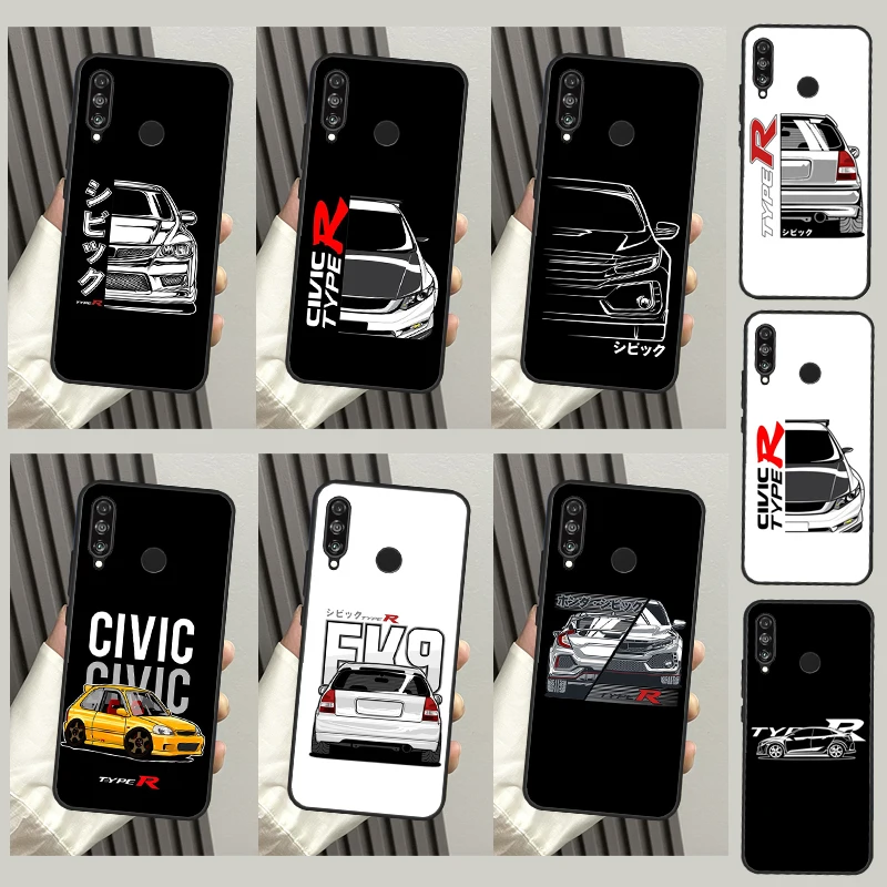 JDM Type R Civic Sport Car Case For Huawei Honor X9a X7 X8 X9 50 70 P20 P30 P40 Lite Mate 50 P50 Pro Nova 5T P Smart