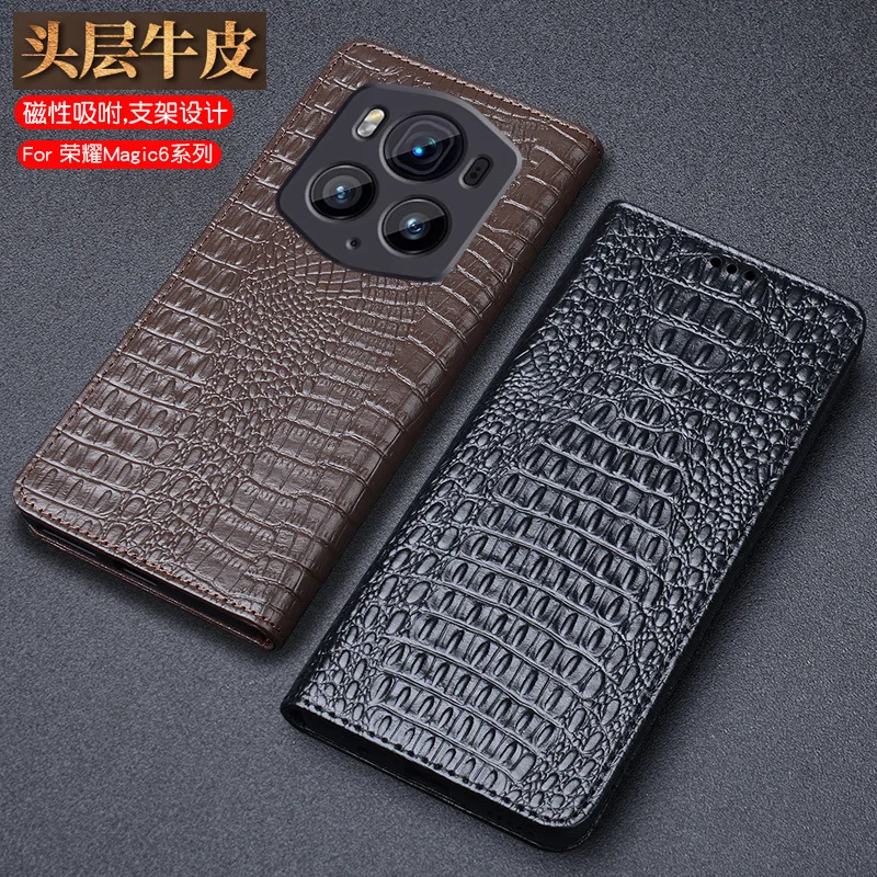 Luxury Genuine Leather Wallet Business Phone Case For Honor Magic 6 Pro Rsr Ultimate Cover Credit Card Money Slot Cover Holster