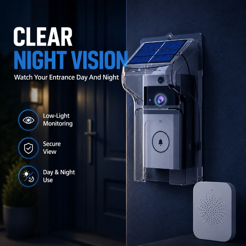 Solar Wireless Doorbell Camera With Rainproof Protector Two‑Way Conversation Outdoor Home Surveillance System