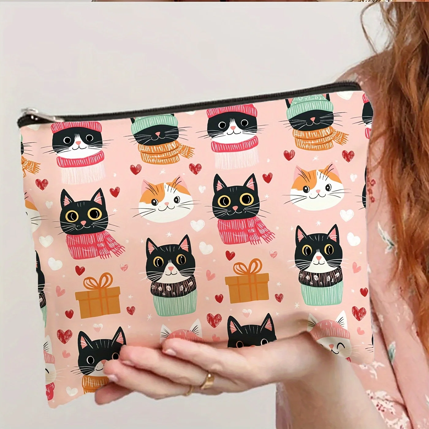 Borsa per il trucco con motivo sciarpa per il viso di gatto ACute: custodia multifunzionale con cerniera, borsa per riporre gioielli, piccolo contenitore con cerniera da viaggio perfetto