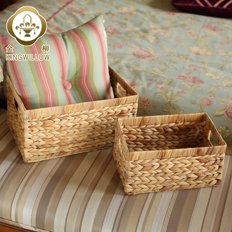 Storage Baskets Containers Desktop Natural water hyacinth Rectangular Storage Bins Organizer Box woven straw baskets mx909956