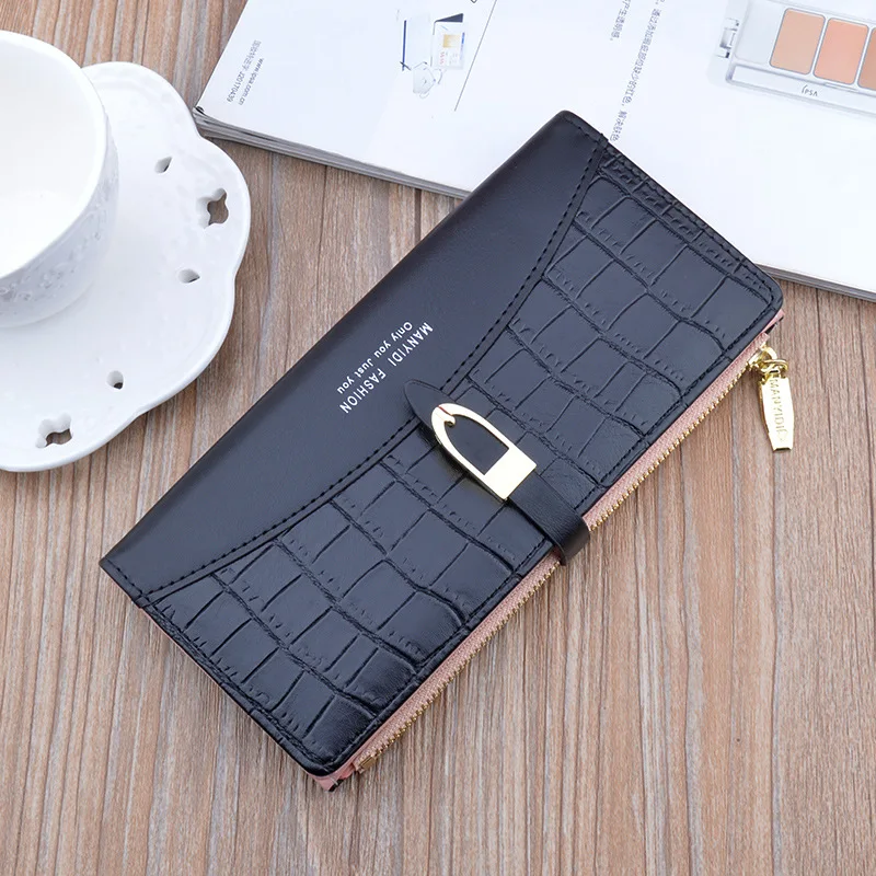 

Crocodile Pattern Slim Wallet with Coin Pocket Zipper Buckle Purse Charms for Handbags Tarjeteros para tarjetas de crédito