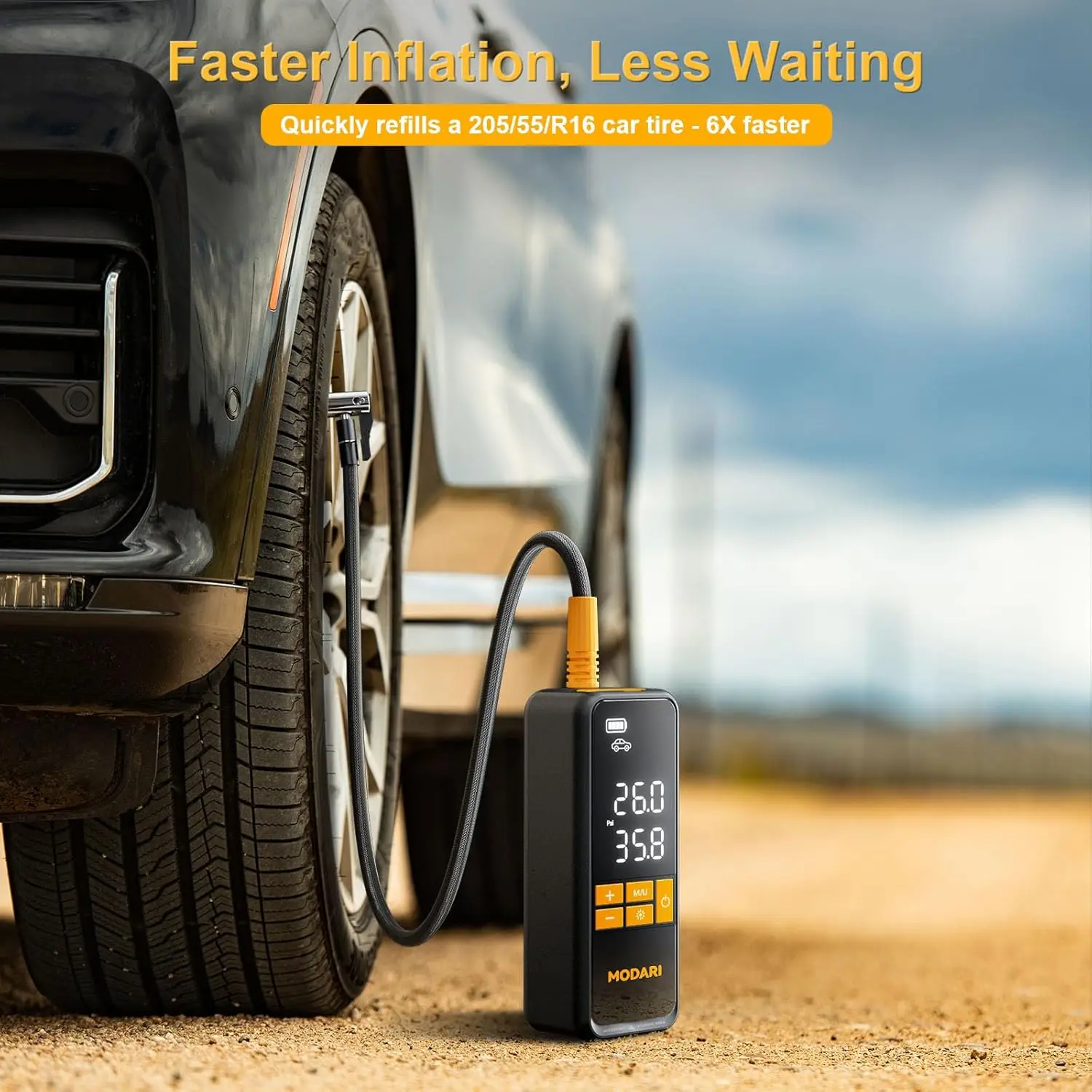 منفاخ إطارات محمول 5X أسرع 160 رطل لكل بوصة مربعة مضخة هواء لاسلكية مع إيقاف تلقائي للسيارة وسيارات الدفع الرباعي والشاحنة - تخزين مغناطيسي #3