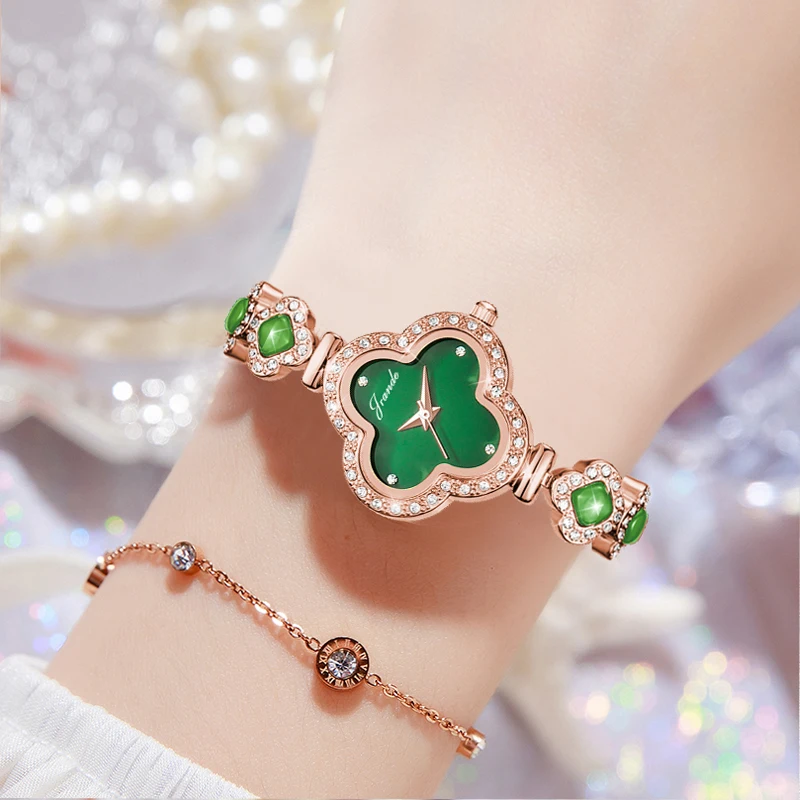 Mulher de luxo relógio de pulso aço verde strass à prova dwaterproof água quartzo relógio de mão presente para seu ponteiro senhoras pulseira relógio diamante