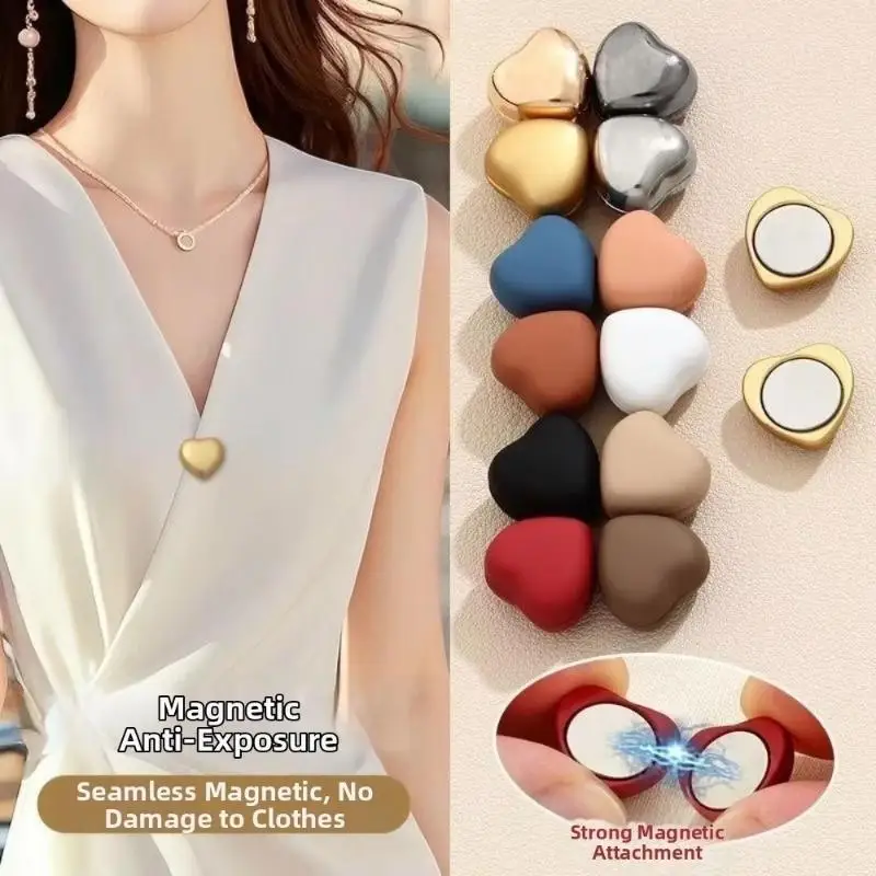 New Heart Shaped Magnetic Shirt Clasp No-Mark Invisible Shirt Neckline Fastener Mini Clothing Closure Clip Daily Outfits