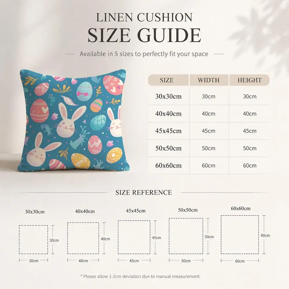 Easter Rabbit Egg Cartoon Cushion Cover Linen Double-Sided Decorative Sofa Couch Bedroom Living Room Home Decor Pillow Case