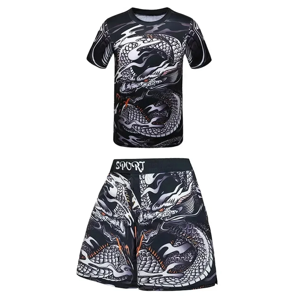 2026 new Jujutsu mixed martial arts T-shirt+pants Brazilian Jujutsu boxing set boys and children Muay Thai shorts MMA clothing