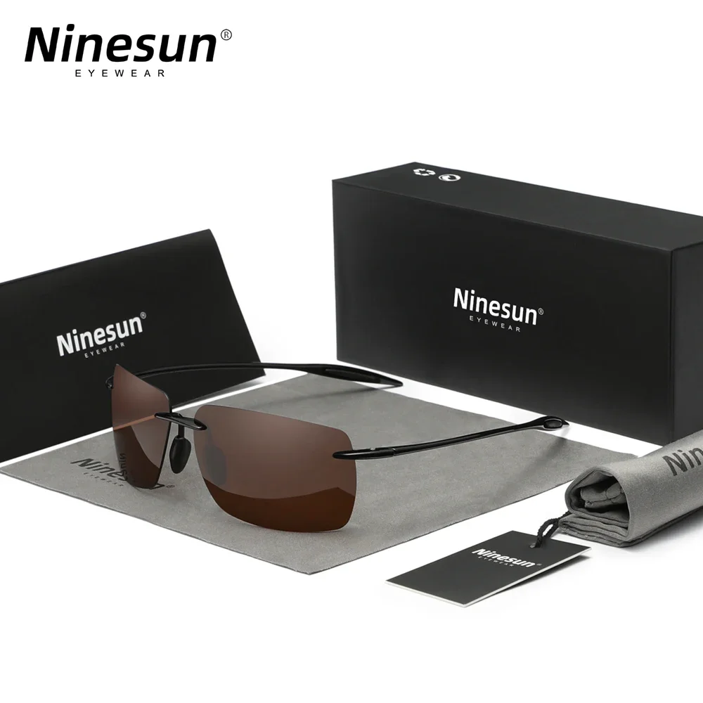 Ninesun TR90 Rimless Polarized Sunglasses Men Ultralight High Quality Driving Square Frameless Sun Glasses For Women