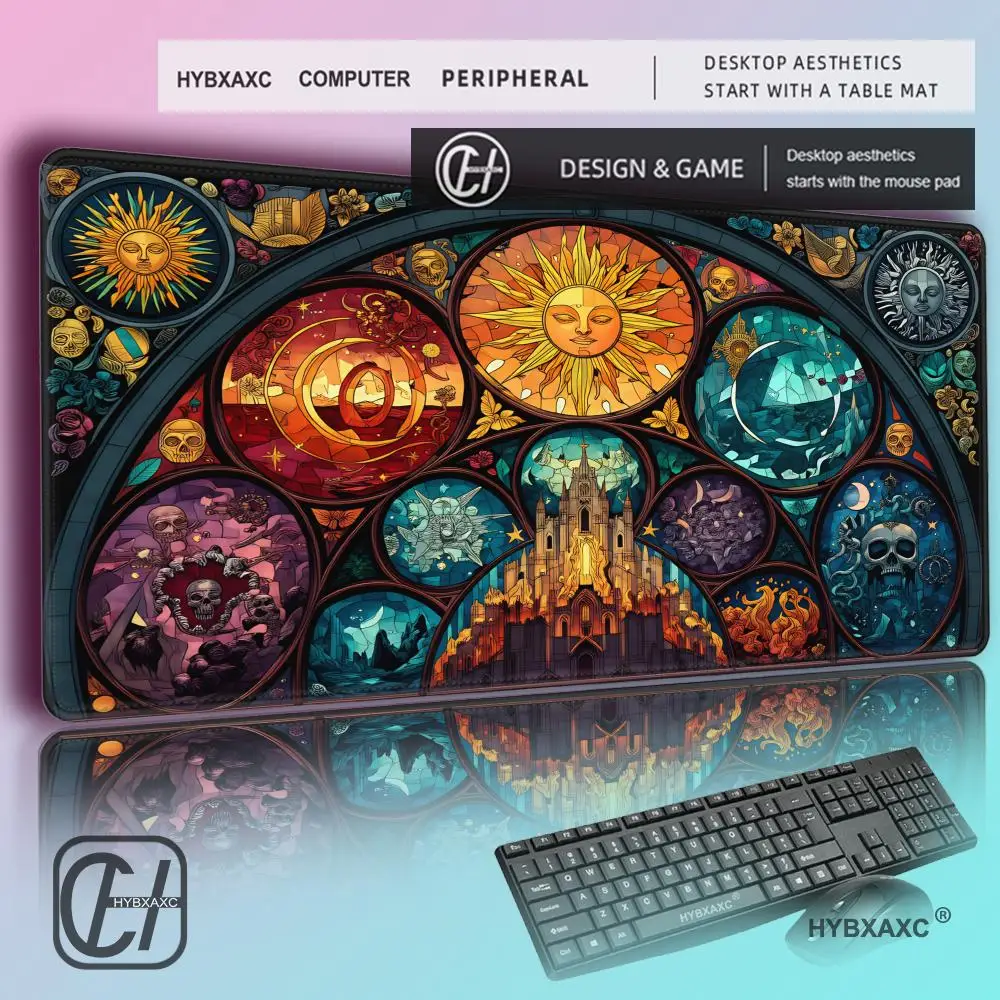 

HYBXAXC Colored glass style skull pattern MTG Playmat Magic Card Battle Mat Non-Slip Durable Commander playmat tapete magic mtg