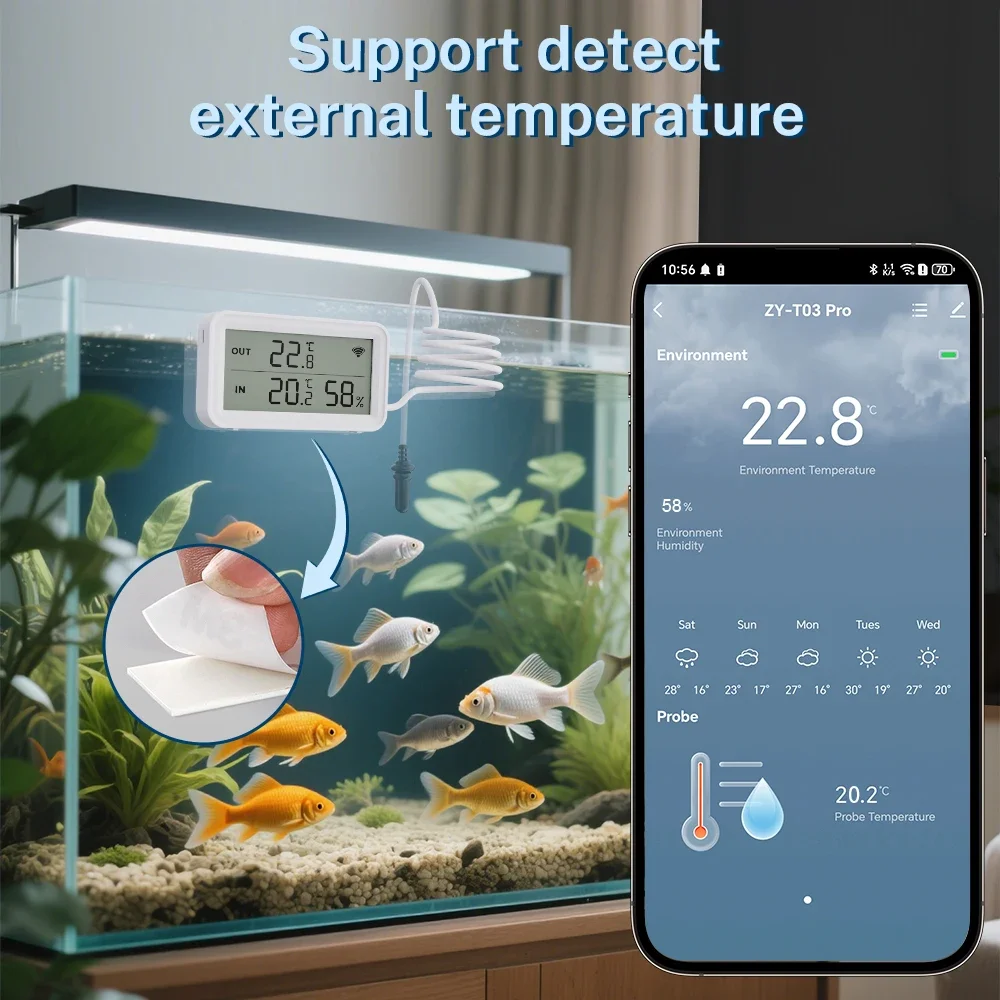 Tuya WiFi Temperature Humidity Sensor Digital LCD Screen Thermometer with External Probe Support Google Assistant Smart Life