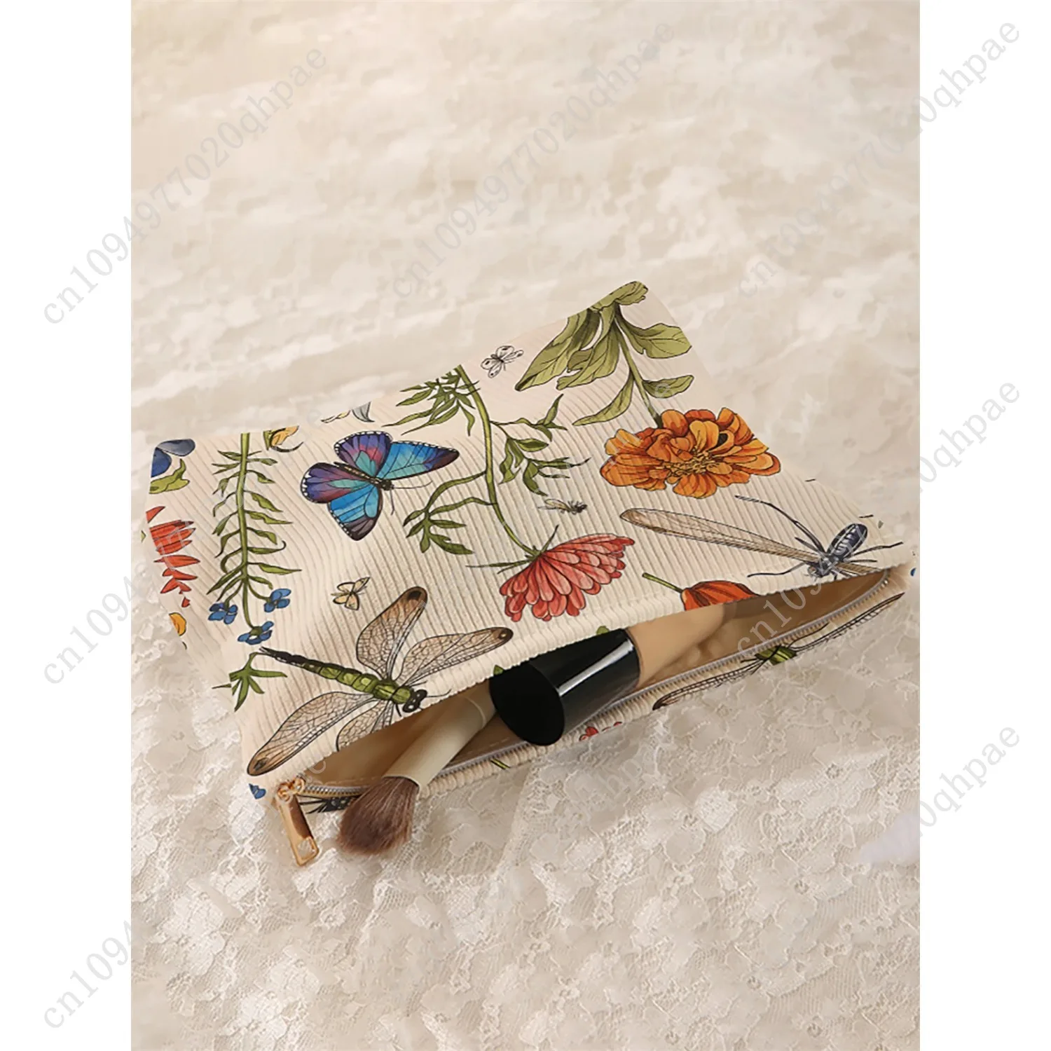 1 حقيبة مكياج سروال قصير منقوشة بالزهور، صندوق تخزين مكياج بسحاب خفيف الوزن، حقيبة متعددة الوظائف مع بطانة #5