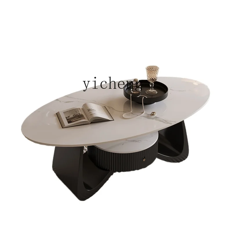 RWJ Oval Stone Plate Coffee Table Modern Minimalist High Sense Internet Celebrity Coffee Table Desk