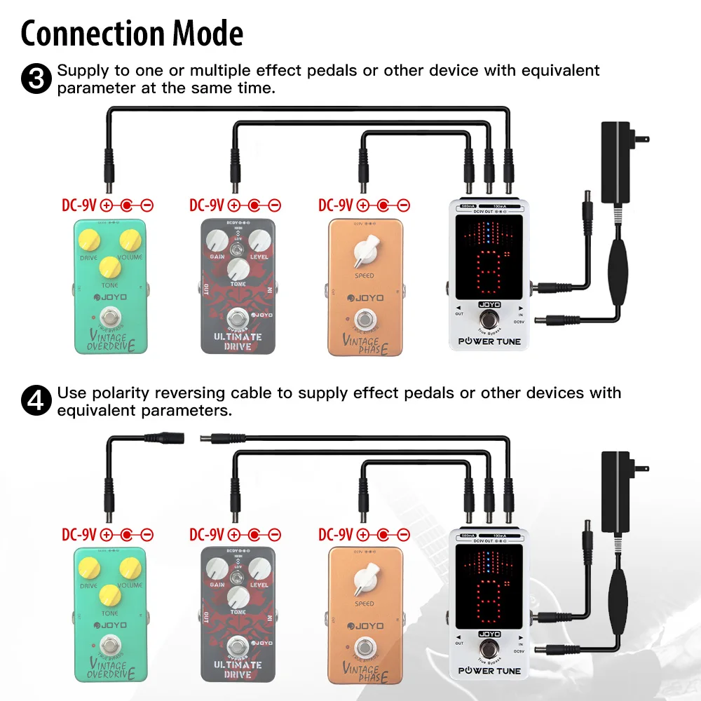 JOYO JF-18R POWER TUNE Tuner Pedal Zasilacz i Tuner Gitarowy 2 w 1 Nisko Szumowy 8-Kanałowy Izolowany Wyjście DC 9V
