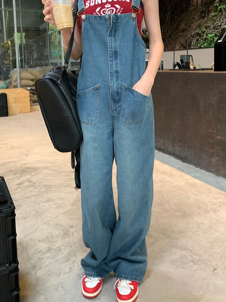 Vrouwen Jumpsuits Koreaanse Stijl Mooie Schoolmeisjes Vintage Denim Wijde Pijpen Dweilen Lente Herfst Nieuwe Mode Baggy Casual Broek