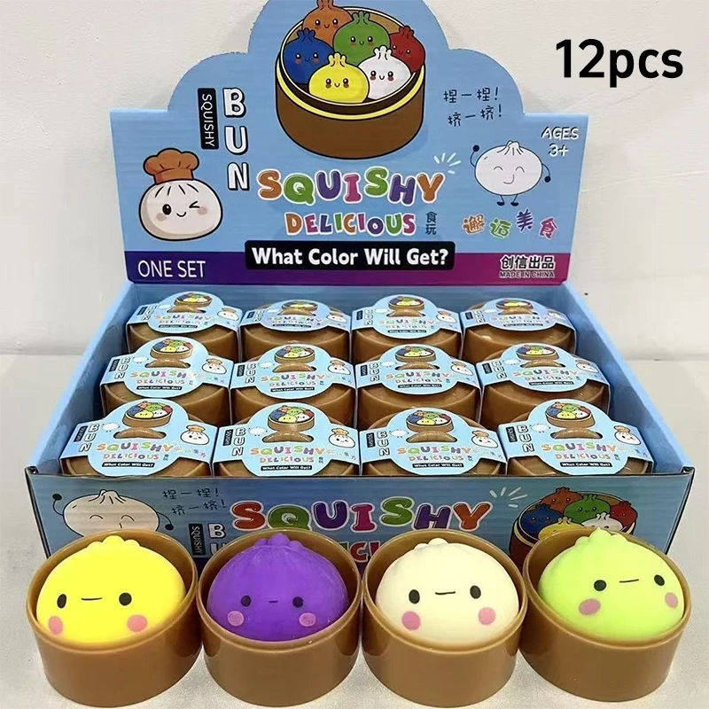 12pcs Colorful Soft Squishy Simulated Smiling Face Steamer Ornament Stress Relief Bun Shape Hand Relaxation Gift For Kid Adult