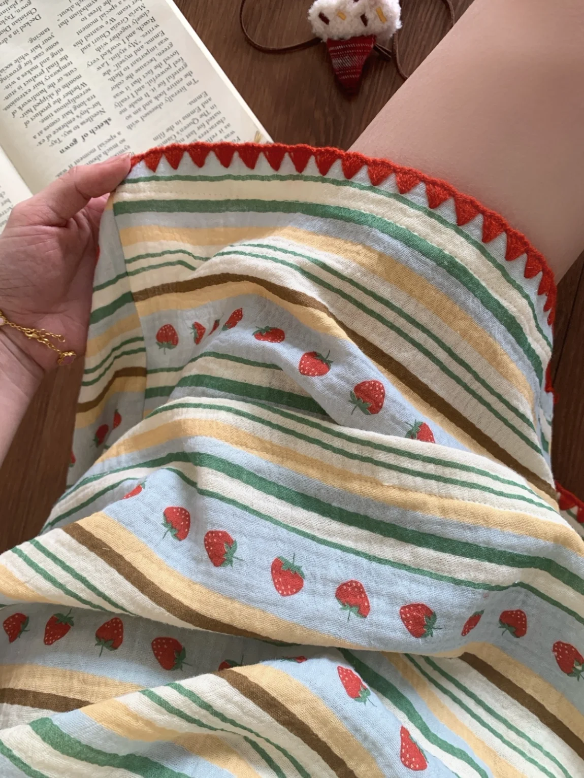 Korean Sweet Strawberry Print Striped Double-layer Cotton Yarn Pajamas Women's Summer Vest Shorts Loungewear 2025 New