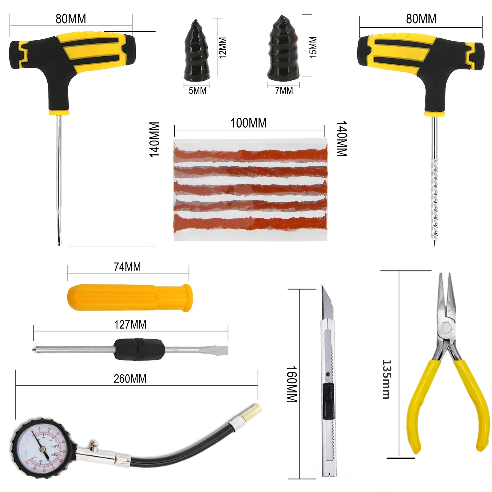 Car Tire Puncture Repair Kit, Plug Tools, Pneus Puncture Emergency for Tire Strips, Agitando cola, Acessórios de carro