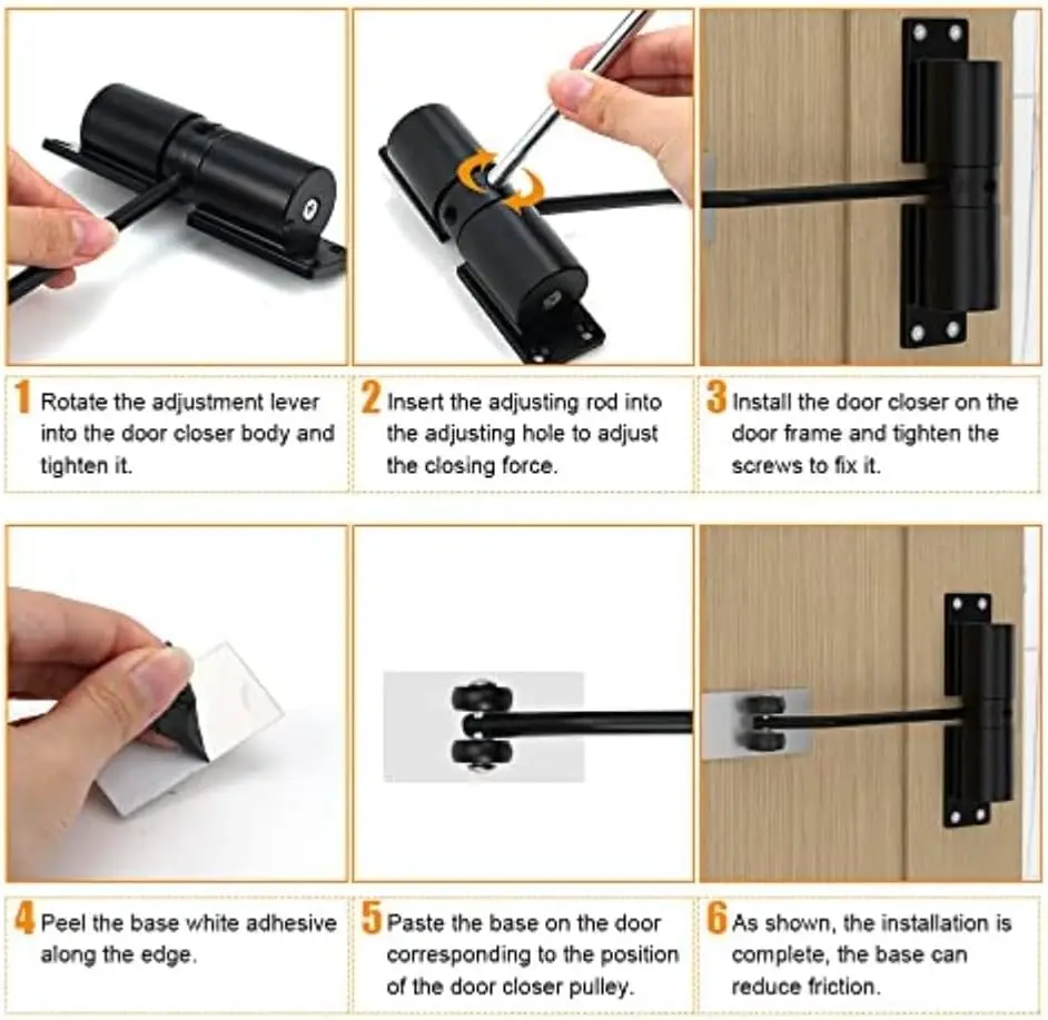 180 Degree Automatic Door Closer Metal Adjustable Spring Door Closer Silence Durable Convert Hinged Door Interior Exterior