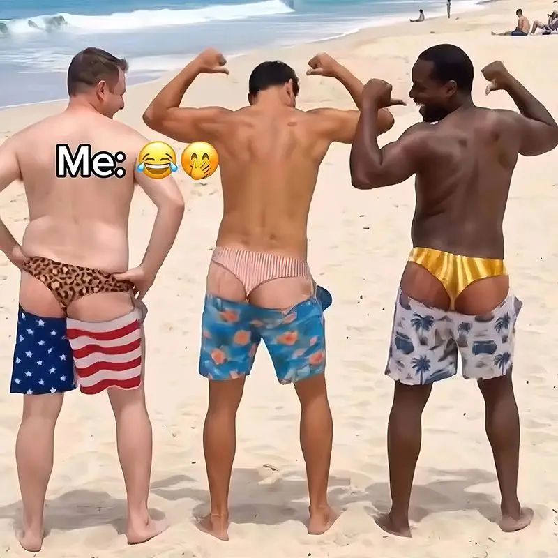 Shorts de bain amusants pour hommes, effet illusion d'optique, imprimé string, nouveauté, drôle, pour les vacances d'été