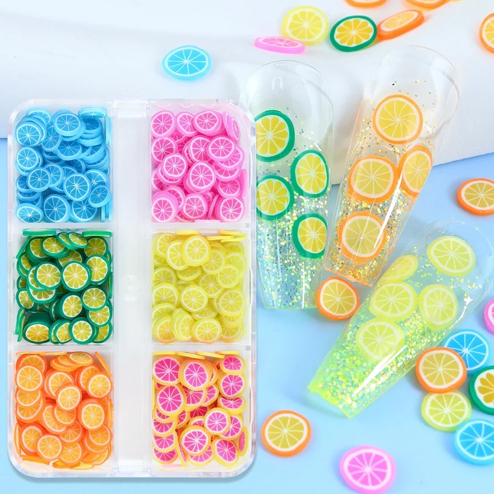 Summer Nail Charms Fruit Polymer Clay Slices Nail Art Decorations Orange Lemon Slime Flakes DIY Manicure Accessories Materials