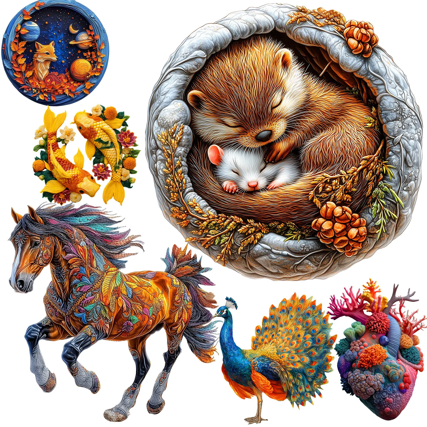 Horse Squirrel Peacock Wooden Alien Animal Puzzle Adult Creative Crafts Puzzle Game Festival Gift Challenge Your Brain