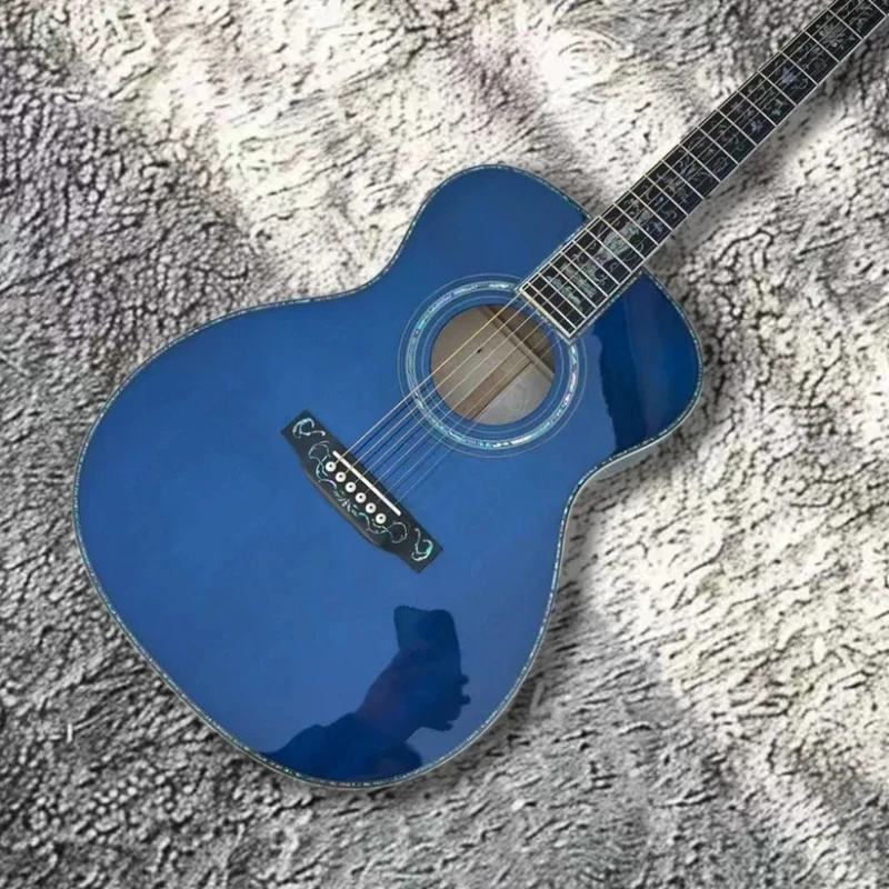 40 Inch Sky Blue OM45 Acoustic Guitar Solid Top Profile Blue Glossy Picea Asperata Body Ebony Neck Beginner Free Delivery
