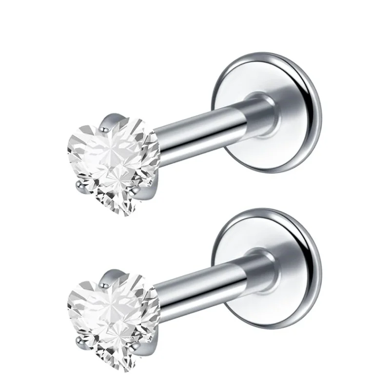 1pair 16G 316L Stainless Steel Lip Labret Stud Ring Monroe 3mm CZ Crystal Internally Internal Threaded Body Piercing Jewelry