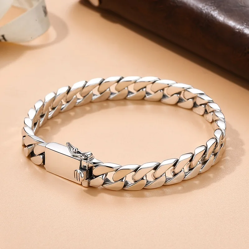 Vintage Mens Jewellery 8MM Solid S925 Silver Jewelry Fashion Punk Hipster Men and Women Miami Cuba Chain Bracelet Jewelry Gift