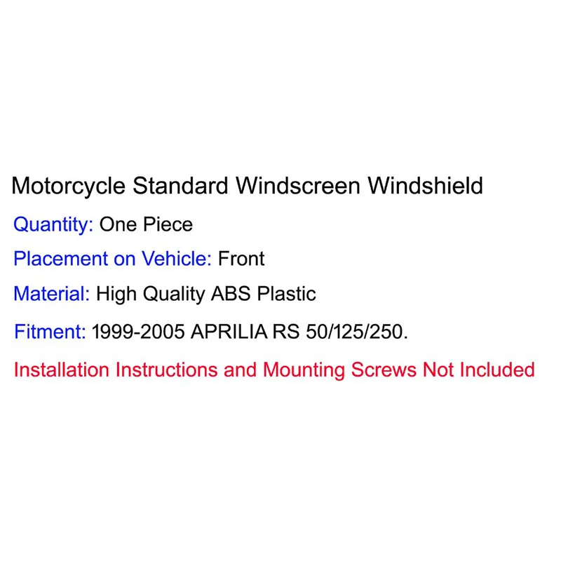 WAASE Standard Windscreen Windshield Shield Screen For APRILIA RS50 RS125 RS250 RS 50 125 250 1999 2000 2001 2002 2003 2004 2005