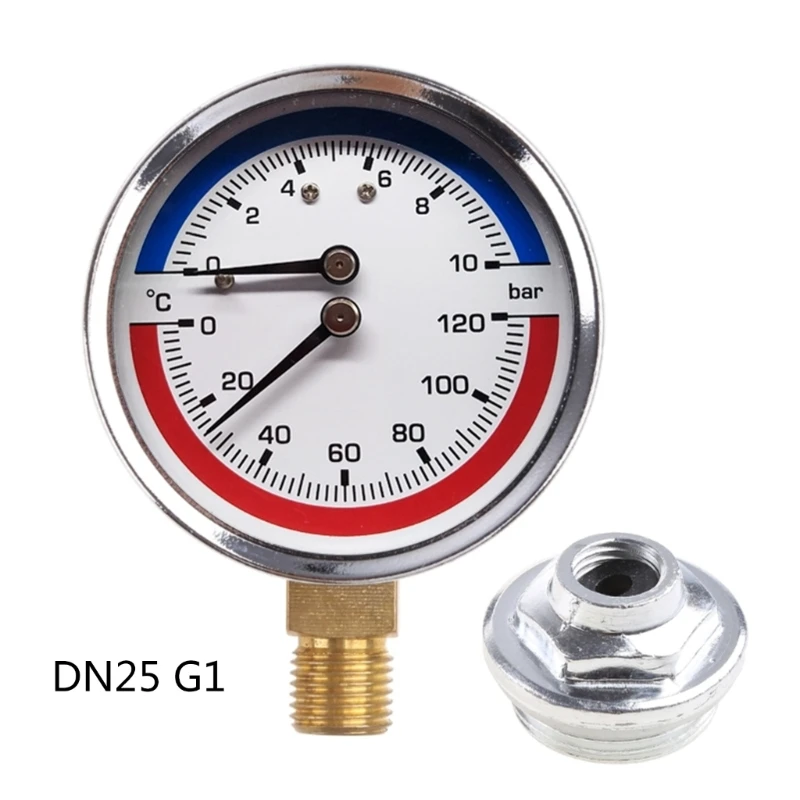 2024 New Compact Temperature Pressure Gauge 10cm Diameter 0-10 Bar 0-120 ℃ Fits for Floor Heating System Thermo-manometer Boiler