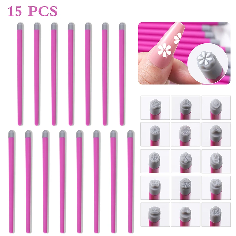 Professional Chic Nail Art Stamp Pen Set 9D Floral /Daisy/Star/Butterfly/Heart Nail Template DIY Drawing Pen Nail Painting Tool