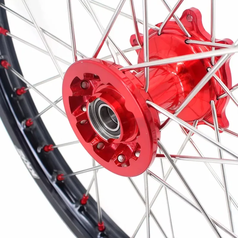 

【2025】 Motorcycle 21/19 Casting Aluminum Spoked Wheels Rims Fit for Honda CRF250R 2004-2013 CRF450R 2002-2012 Red Hub Black Rim