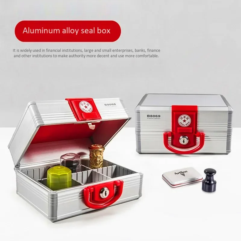 Ink Stamp Safe--Storage Box Aluminum Housing Size 201*105*162mm With 6 Inner Compartment Manual Adjust Handle Design for Office