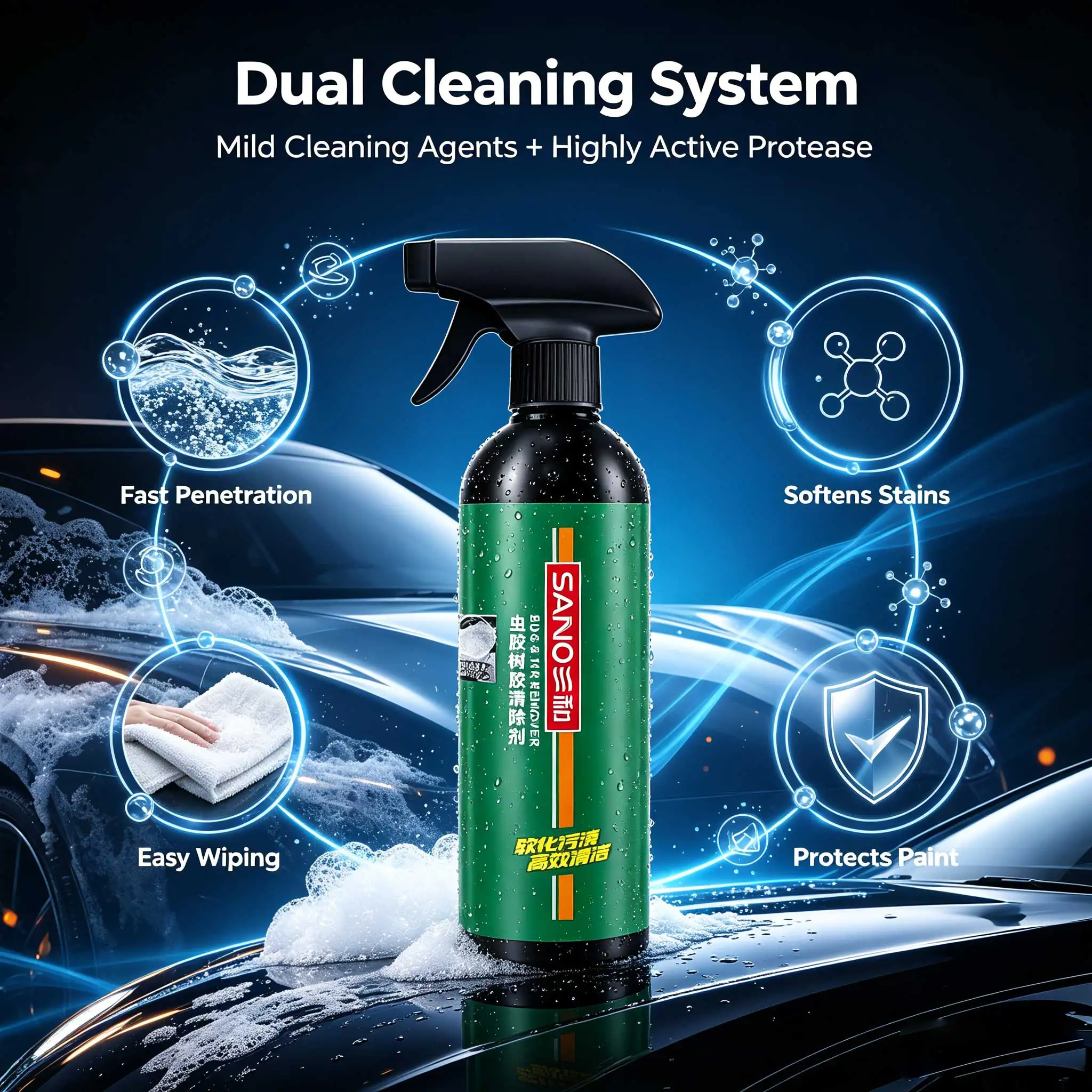 SANVO 2pcs Car Bug and Tar Remover Spray, Fast Acting Tree Sap Remover for Automotive Paint & Glass，Car Paint Cleaner