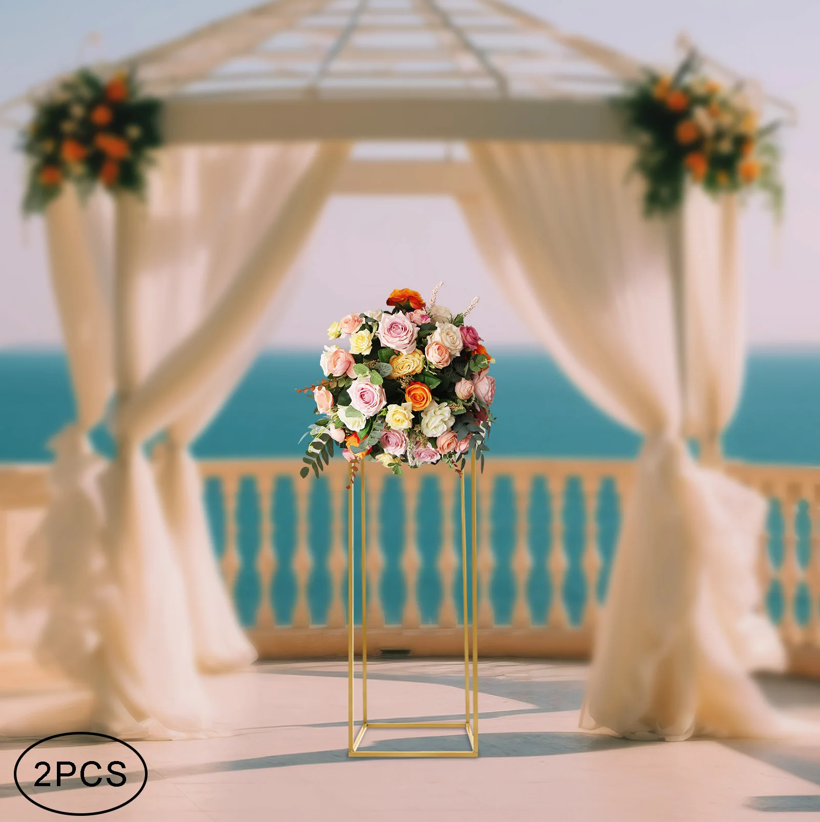 Wedding Flower Stand, Gold Iron Floral Rack, Rectangular Shape, Stable and Stylish Floor Standing Design, Modern Geometric