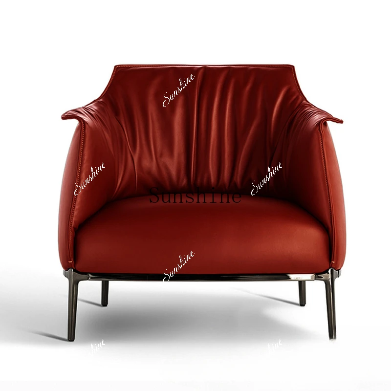 

Italian light luxury high-end retro living room bedroom cowhide design single sofa chair FT