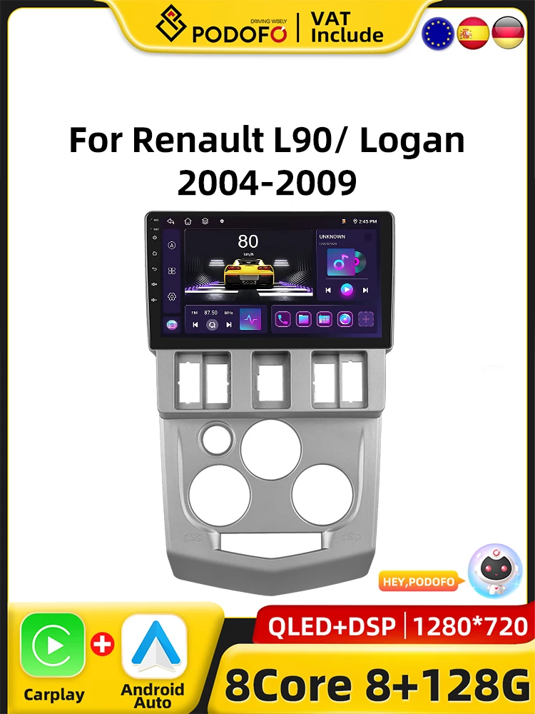 Podofo 4G CarPlay Android Radio Voor Renault L90 Logan 2004-2009 Auto Intelligent Systeem 2din GPS Stereo WiFi Multimedia Speler - afbeelding 2