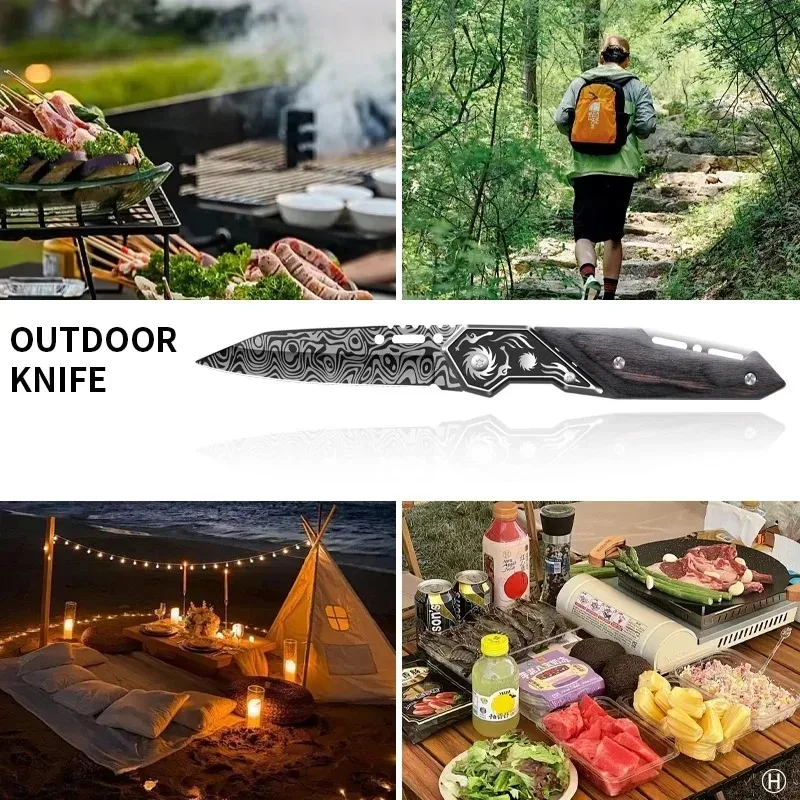 1PC Damascus textured pocket knife, foldable portable knife box type cutting machine, outdoor knife for easy carrying U9195