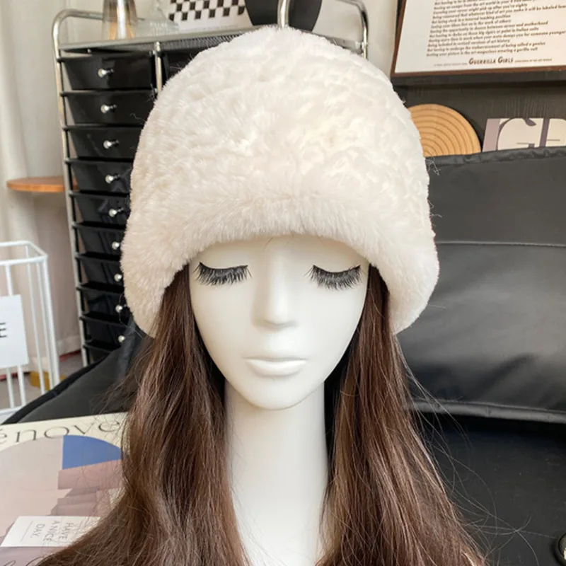 Real Rex Rabbit Fur Hat Winter Warm Bucket Hat Plush Fisherman Hat For Women Casual Cute Fur Hat For Outings thick warm fur caps