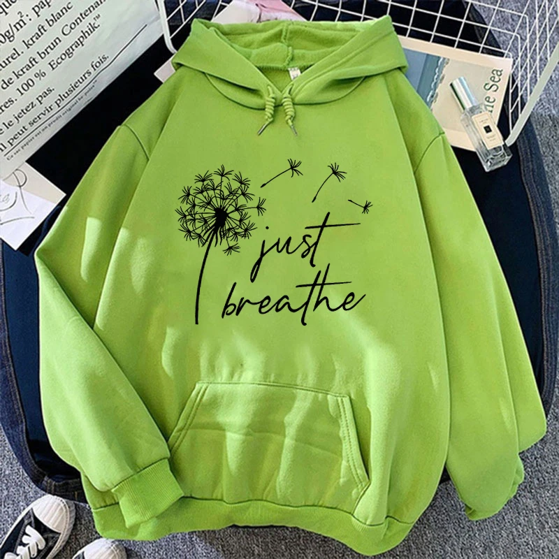 (Premium hoodie) Funny Dandelion Just Breathe Printed Tops Harajuku Hoodie Fashion Sweatshirt Women Men Casual Pullover Hoodie